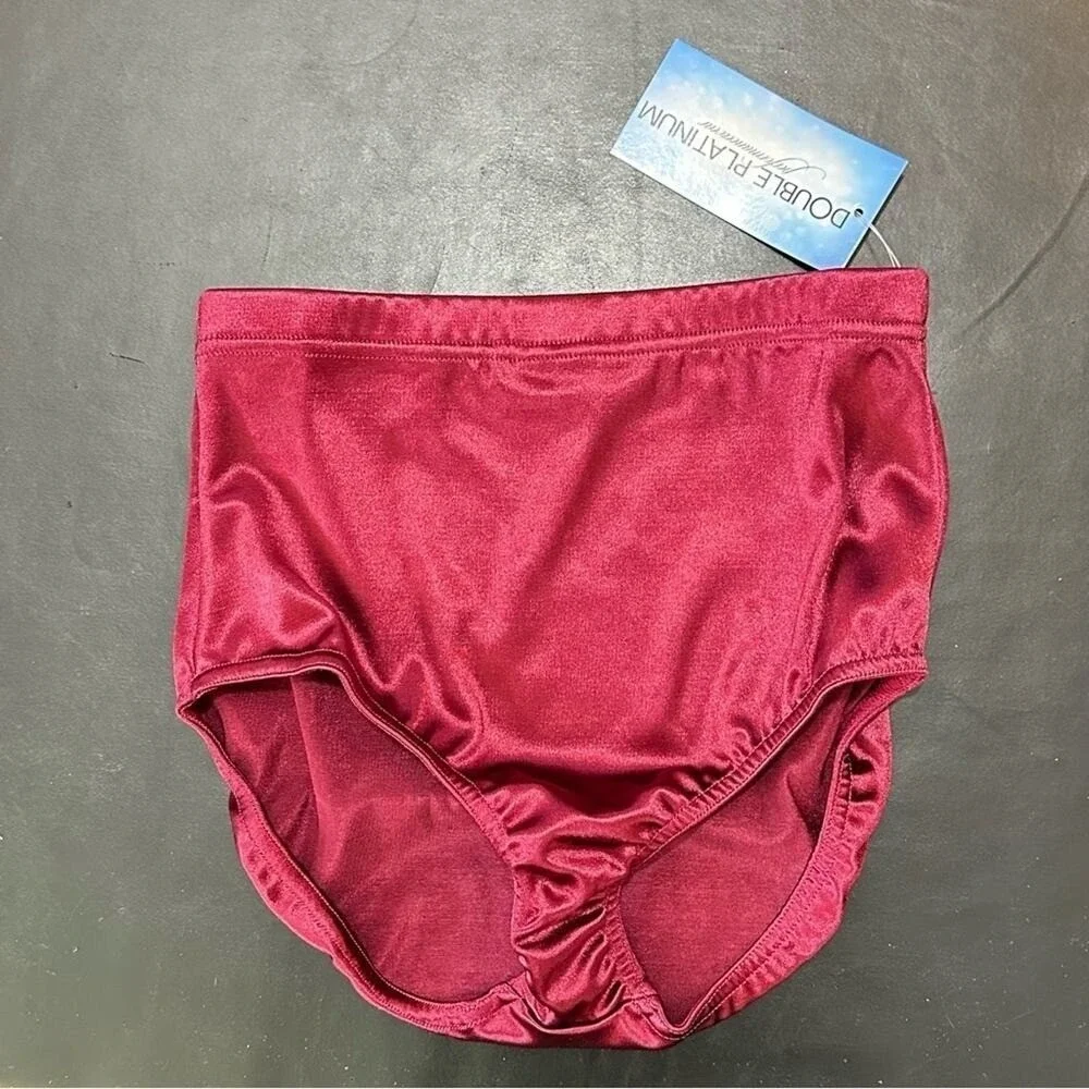 Double Platinum Performance Burgundy Satin Dance Set High Waist - NWT - adult AS